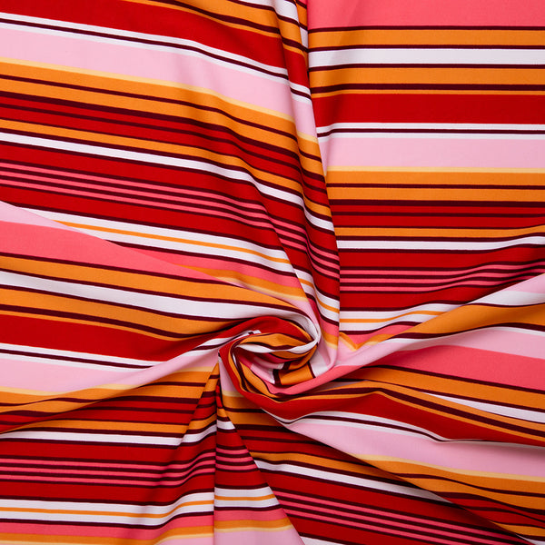 Tissu imprimé pour costume de bain - Rayures - Rose / Rouge / Orange