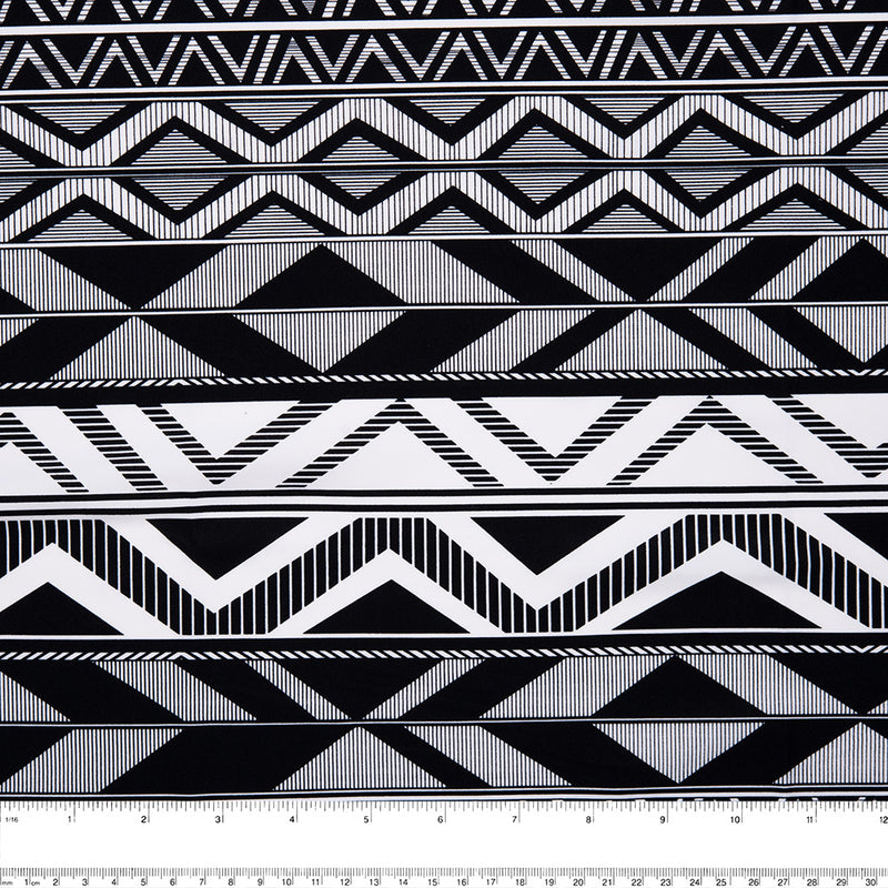 Tissu imprimé pour costume de bain - Rayure géométrique - Noir
