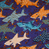 Tissu imprimé pour costume de bain - Requins - Bleu