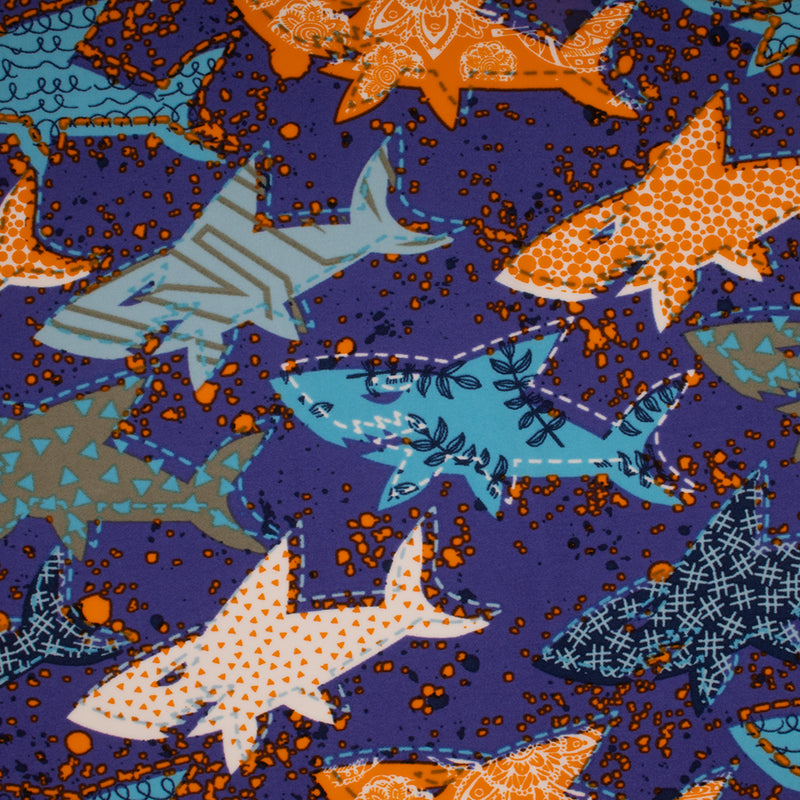 Tissu imprimé pour costume de bain - Requins - Bleu