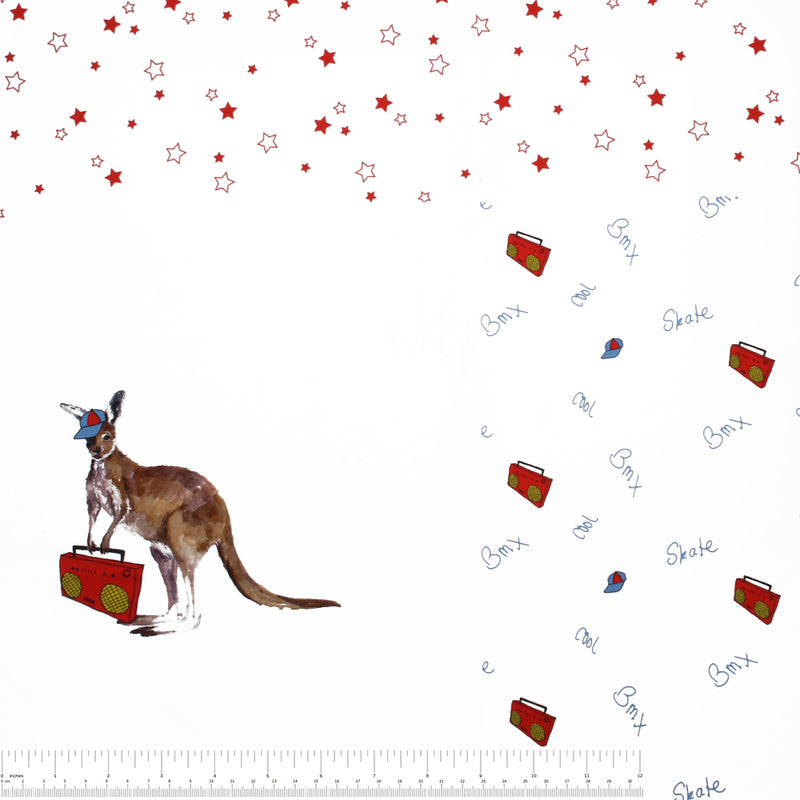 IMA-GINE - T-shirt panel (100cm X 150cm) - Kangaroo -  White / Red