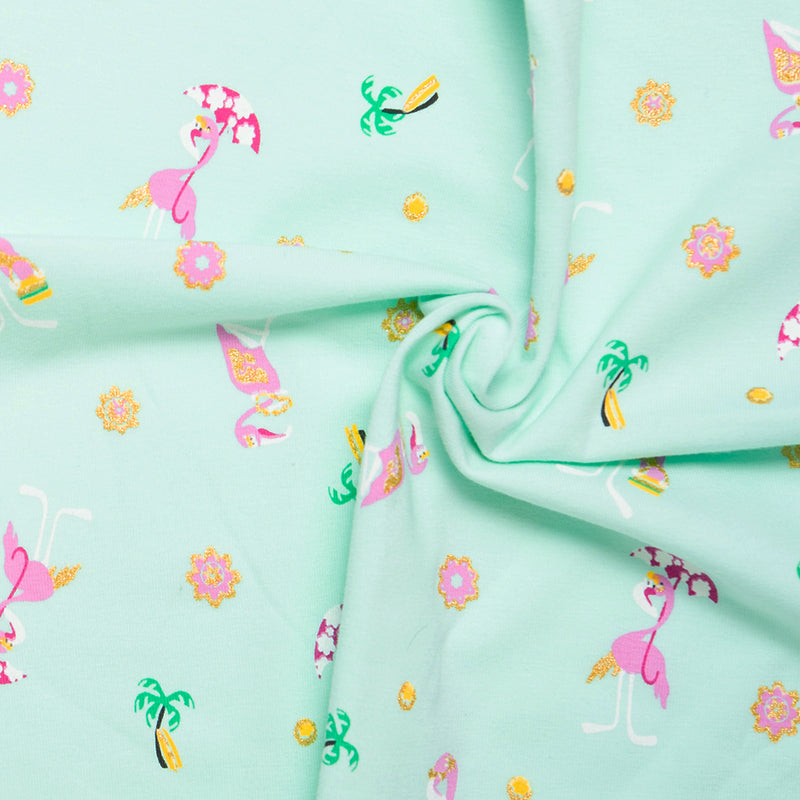 Cotton Lycra Knit Print - IMA-GINE F21 - Flamingo - Aqua