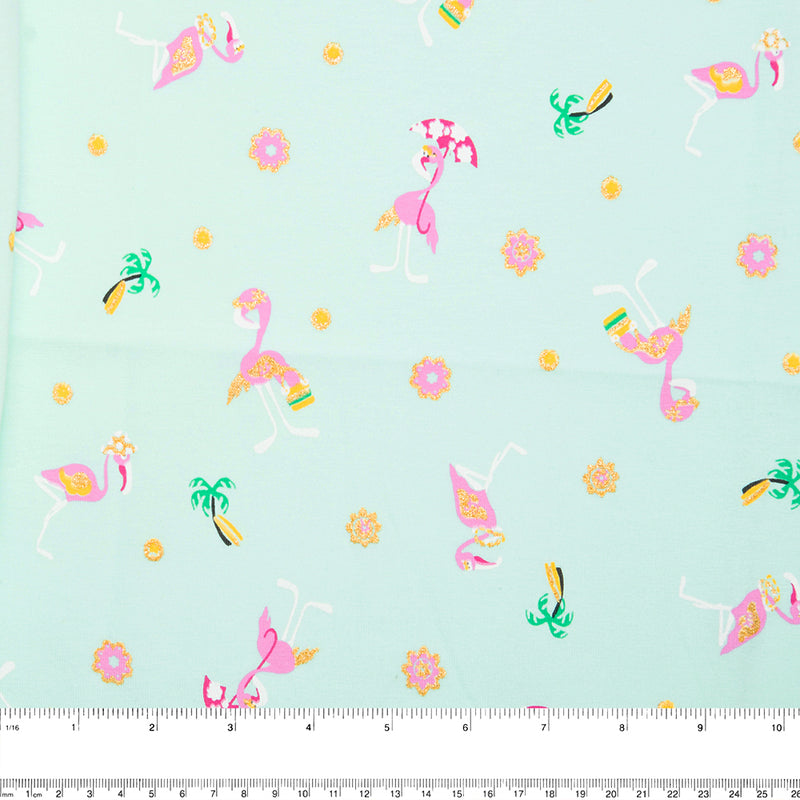 Cotton Lycra Knit Print - IMA-GINE F21 - Flamingo - Aqua