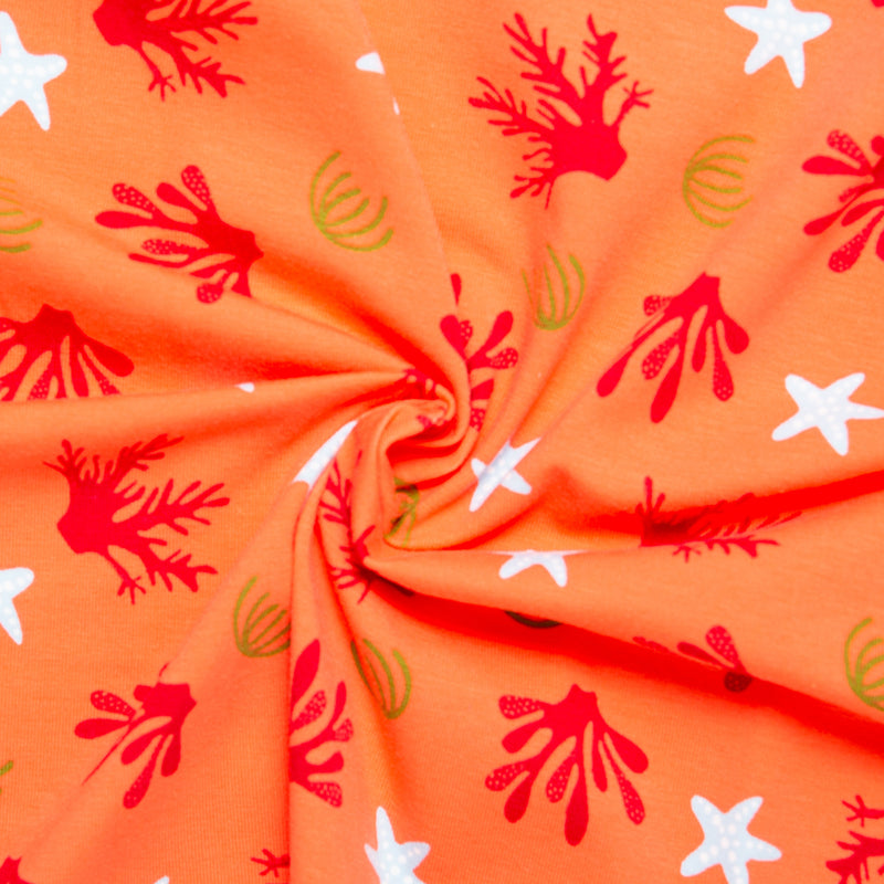 Cotton Lycra Knit Print - IMA-GINE F21 - Sea life - Orange