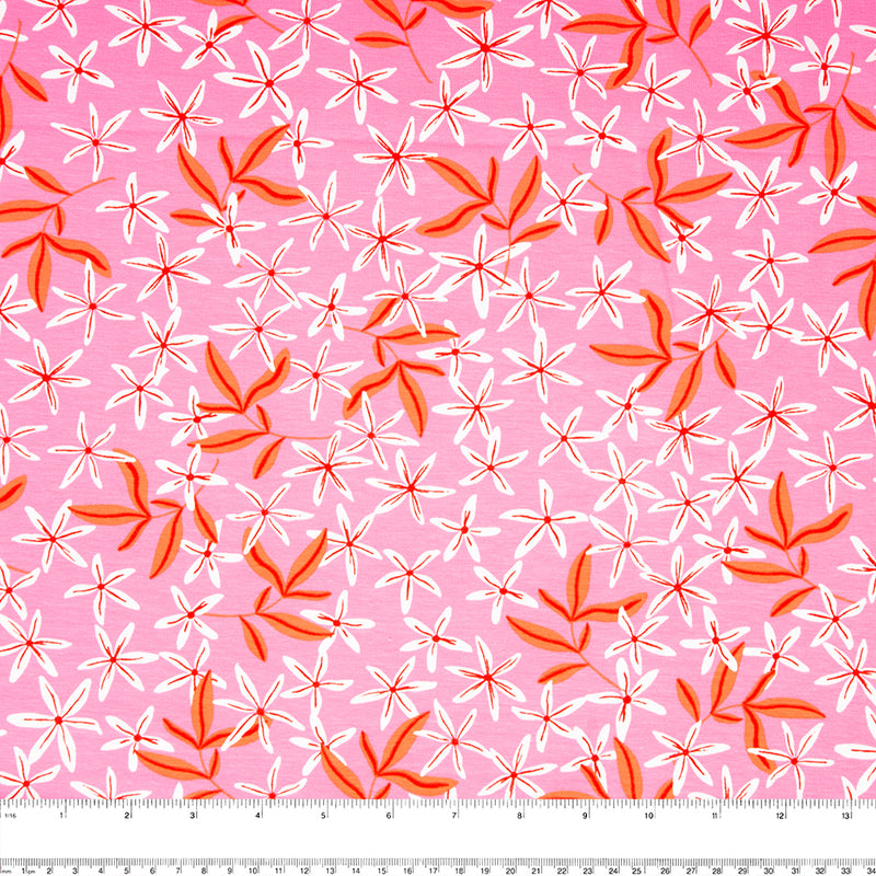 Tricot coton lycra imprimé - IMA-GINE F21 - Fleurs - Rose