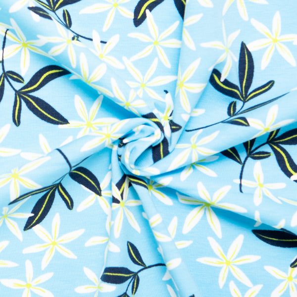 Cotton Lycra Knit Print - IMA-GINE F21 - Flowers - Blue