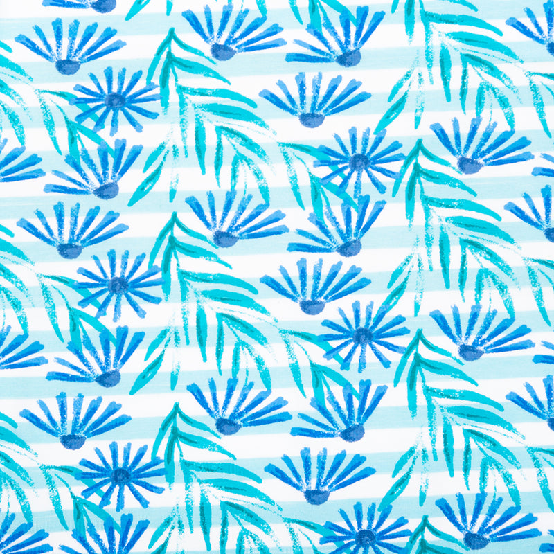 Cotton Lycra Knit Print - IMA-GINE F21 - Daisy stripe - Blue