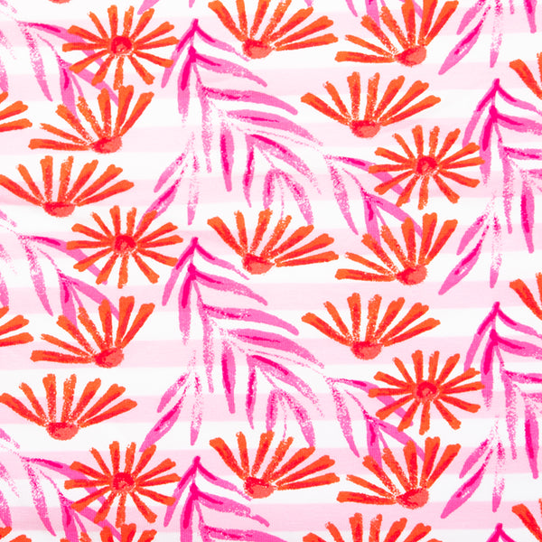 Cotton Lycra Knit Print - IMA-GINE F21 - Daisy stripe - Pink