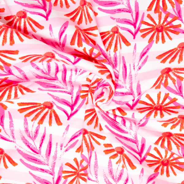 Cotton Lycra Knit Print - IMA-GINE F21 - Daisy stripe - Pink