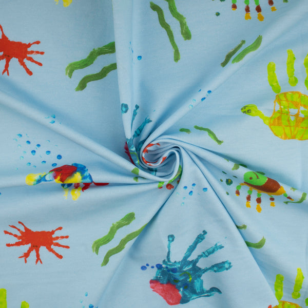 Cotton Lycra Knit Print - IMA-GINE F21 - Finger print - Sky blue