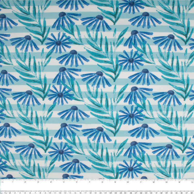 Cotton Lycra Knit Print - IMA-GINE F21 - Daisy - White / Blue