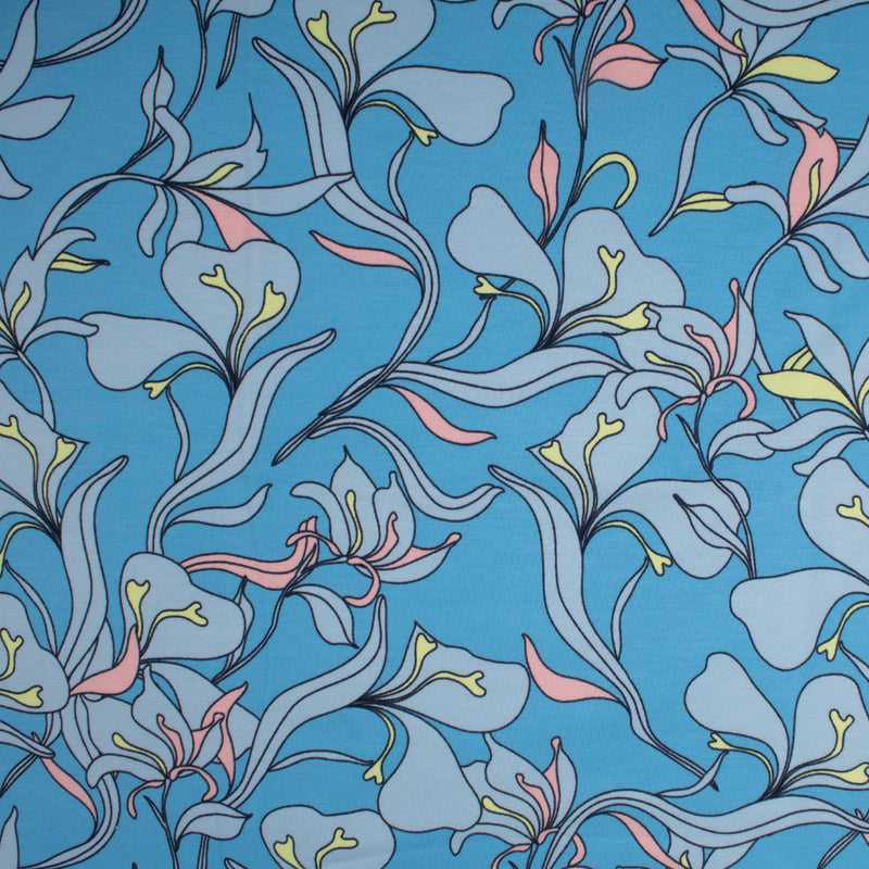 Cotton Lycra Knit Print - IMA-GINE F21 - Lily - Medium blue