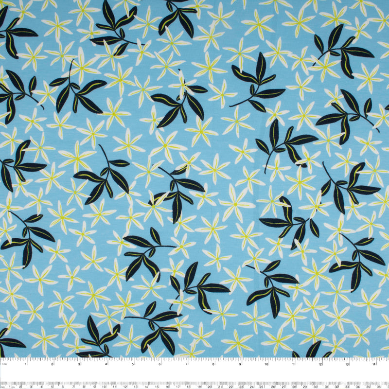 Cotton Lycra Knit Print - IMA-GINE F21 - Flowers - Blue / Yellow