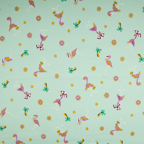 Cotton Lycra Knit Print - IMA-GINE F21 - Flamingo - Mint