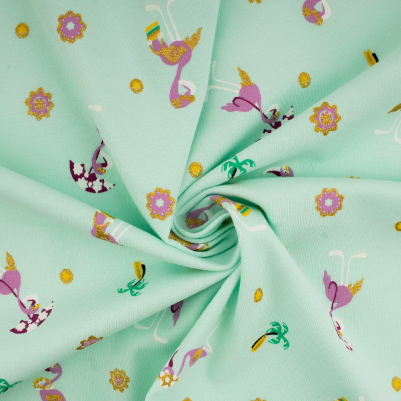 Cotton Lycra Knit Print - IMA-GINE F21 - Flamingo - Mint