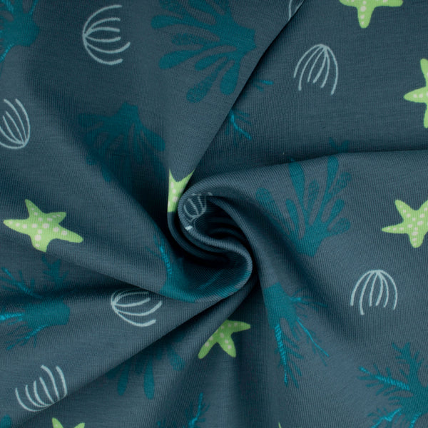 Cotton Lycra Knit Print - IMA-GINE F21 - Sea life - Teal