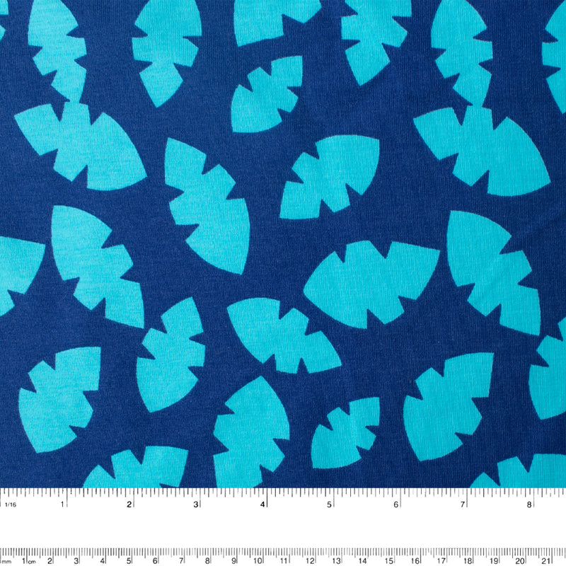 Cotton Lycra Knit Print - IMA-GINE F21 - Leafs - Royal blue