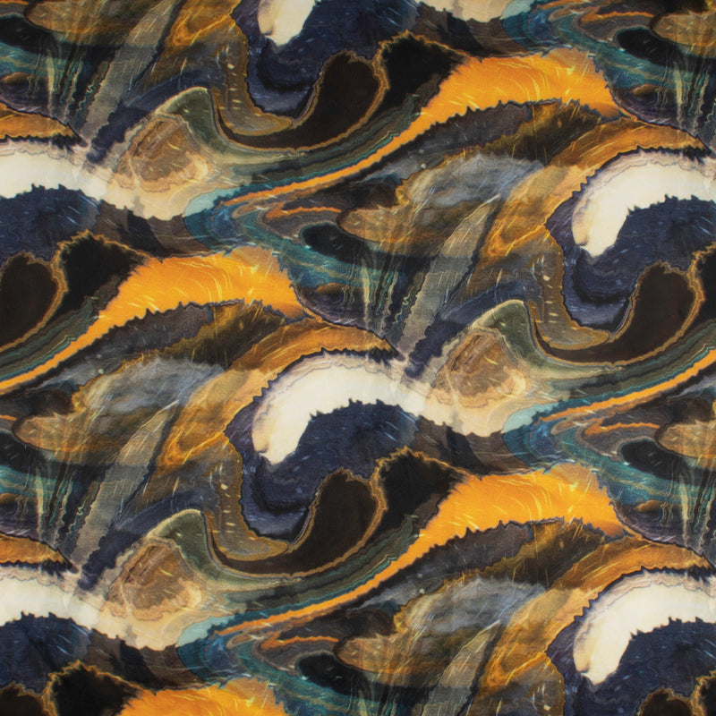 Brushed Printed Knit - DIGITAL - Abstract - Navy / Mustard