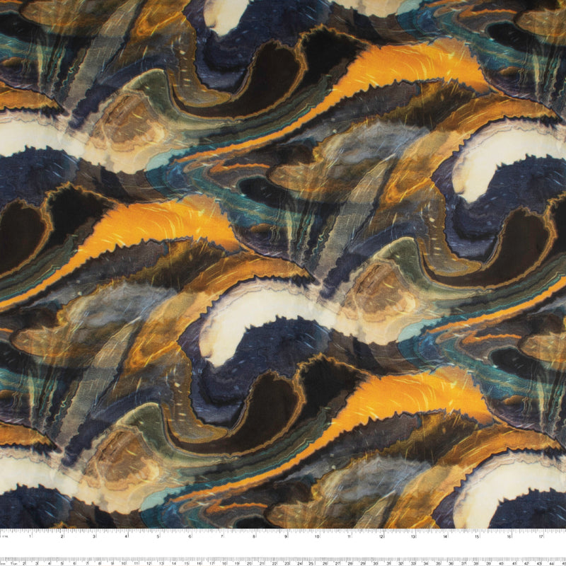 Brushed Printed Knit - DIGITAL - Abstract - Navy / Mustard