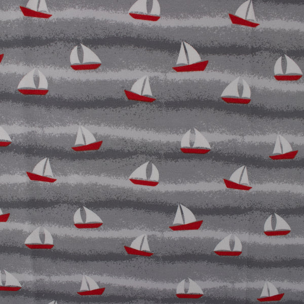 Printed French Terry - IMA-GINE F22 - Sailboat - Grey