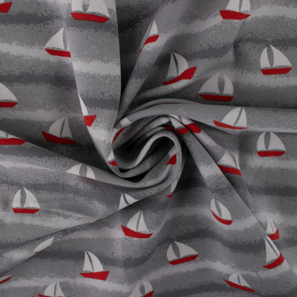 Printed French Terry - IMA-GINE F22 - Sailboat - Grey