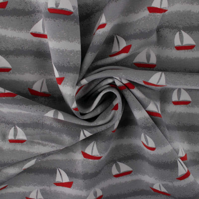 Printed French Terry - IMA-GINE F22 - Sailboat - Grey
