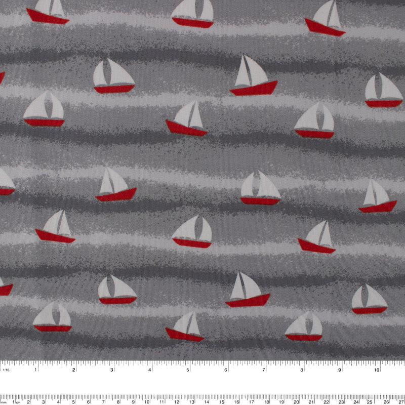 Printed French Terry - IMA-GINE F22 - Sailboat - Grey