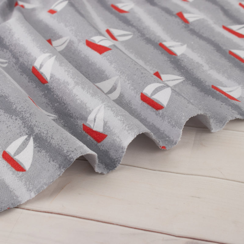Printed French Terry - IMA-GINE F22 - Sailboat - Grey