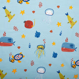 ORGANIC Cotton Lycra Printed Knit - Sea life - Baby blue