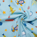 ORGANIC Cotton Lycra Printed Knit - Sea life - Baby blue