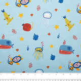 ORGANIC Cotton Lycra Printed Knit - Sea life - Baby blue