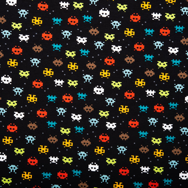 ORGANIC Cotton Lycra Printed Knit - Video game - Black