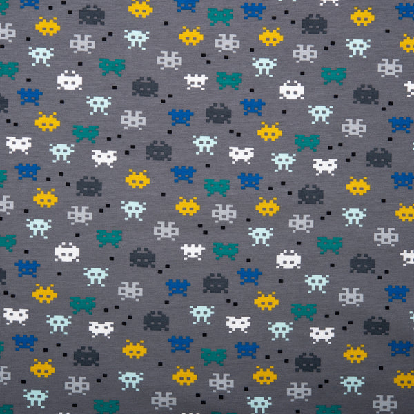 ORGANIC Cotton Lycra Printed Knit - Video game - Grey