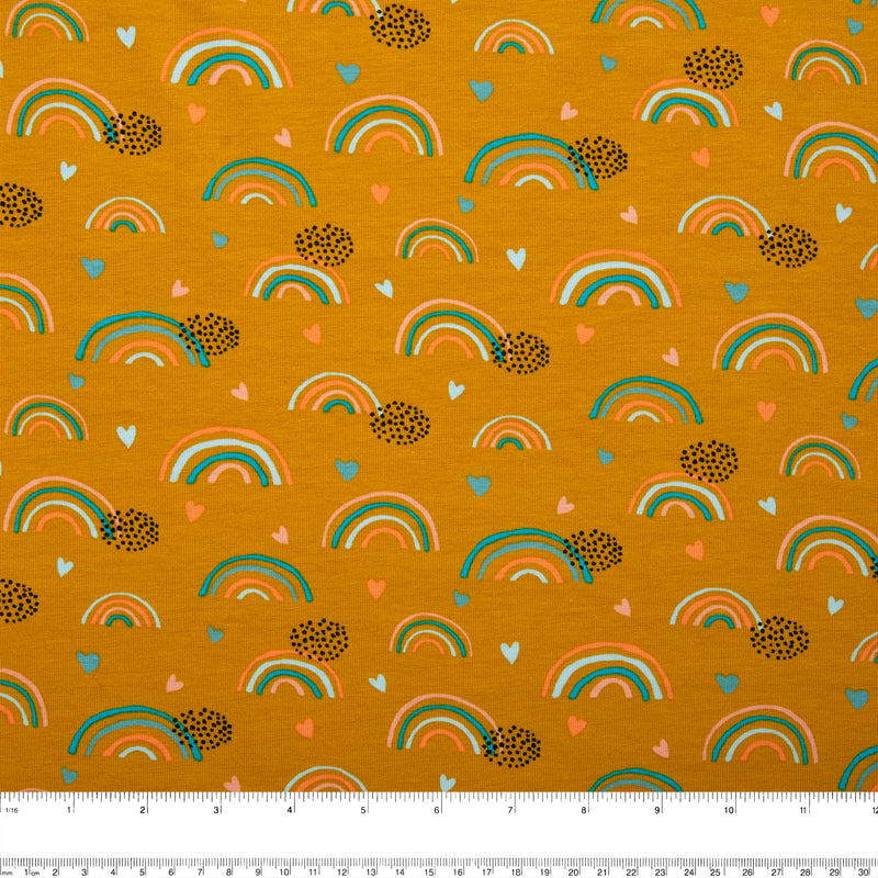 ORGANIC Cotton Lycra Printed Knit - Rainbow - Gold