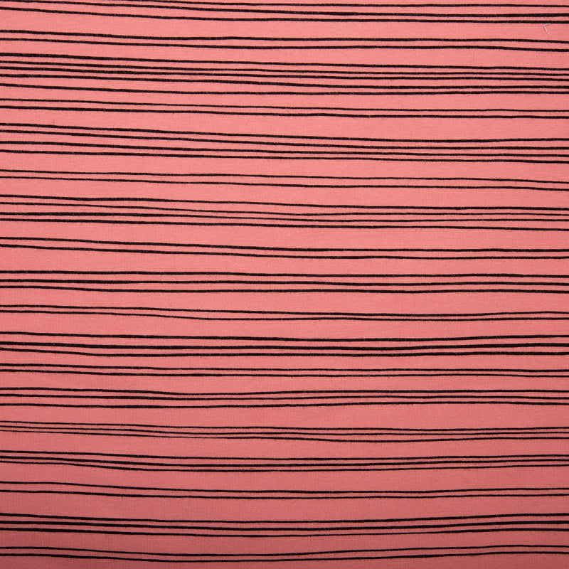 ORGANIC Printed Sweatshirt Fleece - GOTS - Stripes - Coral rose