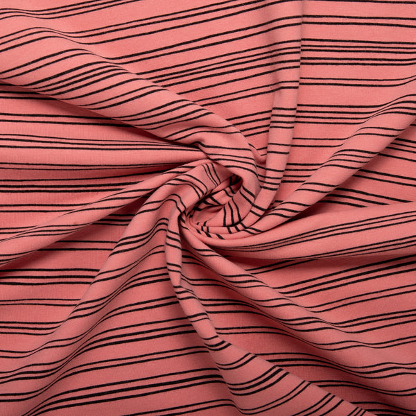 ORGANIC Printed Sweatshirt Fleece - GOTS - Stripes - Coral rose