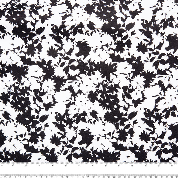CHARLIE Printed Flannelette - Flower silhouette - White / Black