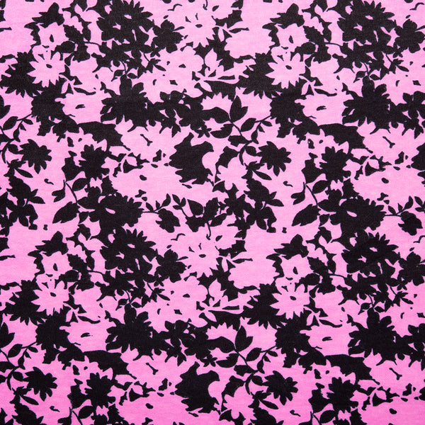 CHARLIE Printed Flannelette - Flower silhouette - Fuchsia