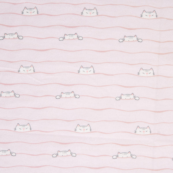 CHARLIE Printed Flannelette - Cats on clothlines - Pink
