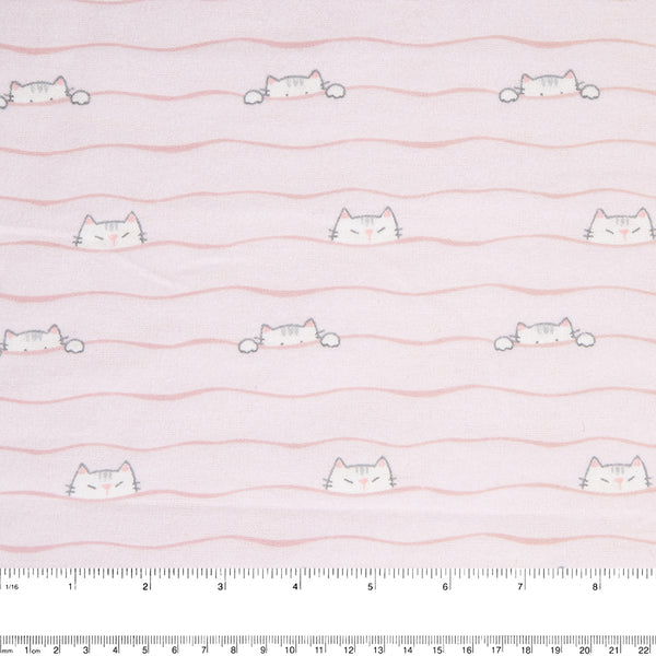 CHARLIE Printed Flannelette - Cats on clothlines - Pink