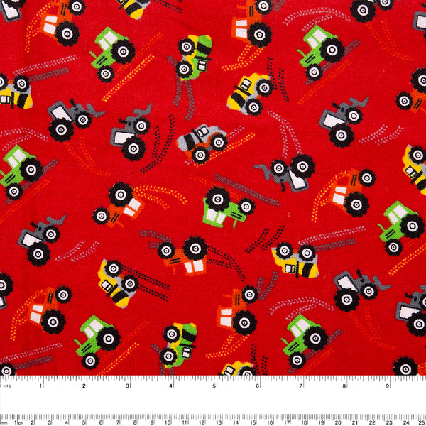 CHARLIE Printed Flannelette - Tractor - Red