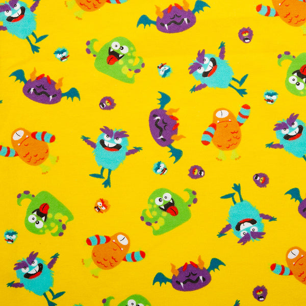 CHARLIE Printed Flannelette - Monsters - Yellow