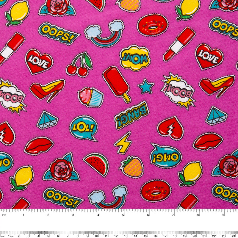 CHARLIE Printed Flannelette - Stickers - Pink