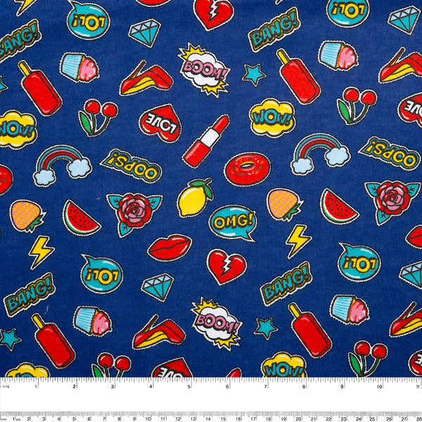 CHARLIE Printed Flannelette - Stickers - Blue