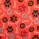 CHARLIE Printed Flannelette - Dog paws - Red