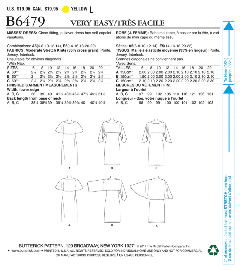 B6479 Misses' Pullover Dresses with Attached Capelets (Size: 14-16-18-20-22)