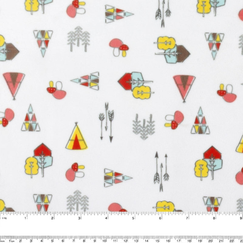 Michael Miller Printed minky - Arrows and tipi - white
