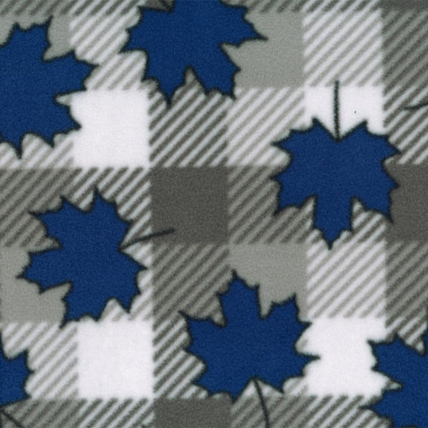 Canadiana Fleece Print - Buffalo Plaid Maple Leaf - Grey / Royal