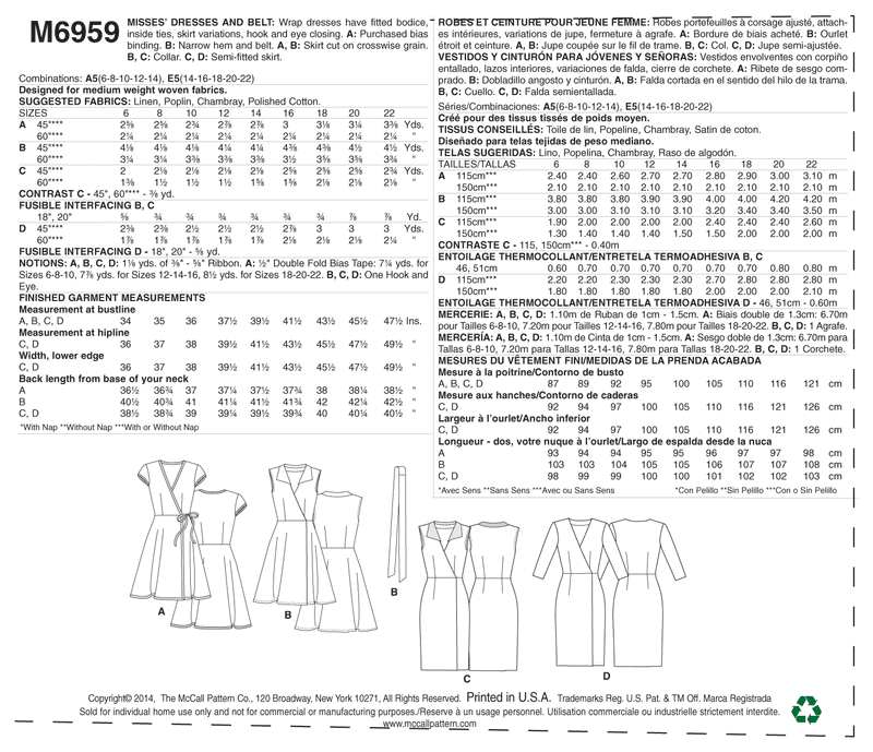 M6959 Robe et ceinture - Jeune femme (Grandeur : 14-16-18-20-22)