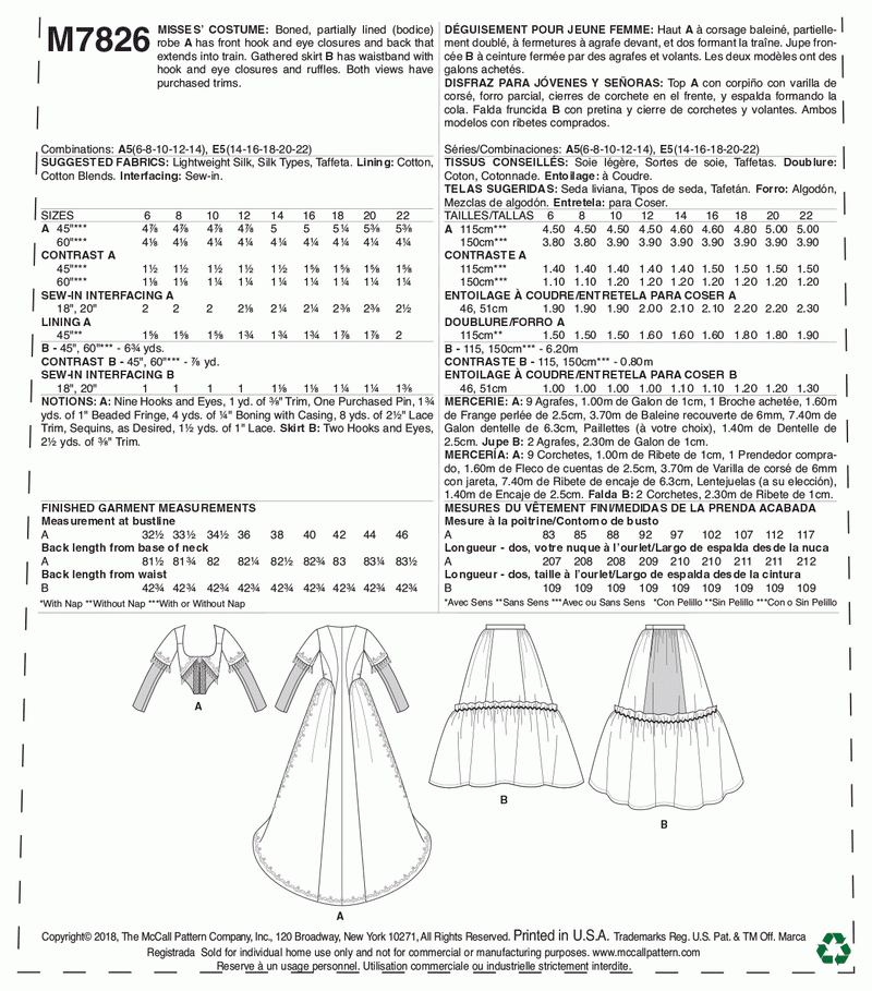 M7826 Misses' Costume (size: 14-16-18-20-22)